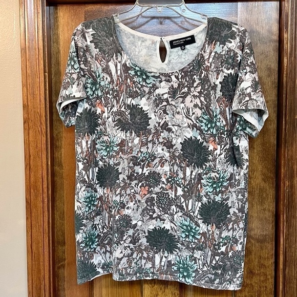 Jones New York Sweater Silk blend Short Sleeve Floral Pullover Sweater Sz XL EUC - Picture 1 of 8